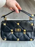 Roman Stud Quilted Crossbody Bag - black